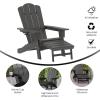 Flash Furniture Newport Poly Resin Adirondack Chair with Cup Holder and Pull Out Ottoman, All-Weather Poly Resin Indoor/Outdoor Lounge Chair, Gray(Grey)