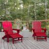 Flash Furniture Newport Poly Resin Adirondack Chair with Cup Holder and Pull Out Ottoman, All-Weather Poly Resin Indoor/Outdoor Lounge Chair, Gray(Red)