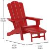Flash Furniture Newport Poly Resin Adirondack Chair with Cup Holder and Pull Out Ottoman, All-Weather Poly Resin Indoor/Outdoor Lounge Chair, Gray(Red)