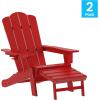 Flash Furniture Newport Poly Resin Adirondack Chair with Cup Holder and Pull Out Ottoman, All-Weather Poly Resin Indoor/Outdoor Lounge Chair, Gray(Red)