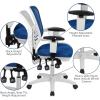 Flash Furniture Nicholas Mid-Back Swivel Desk Chair with Wheels, Mesh Back, Padded Seat, and Armrests, Adjustable Height Mesh Ergonomic Office Chair, Black(Blue Mesh/White Frame)