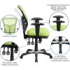 Flash Furniture Nicholas Mid-Back Swivel Desk Chair with Wheels, Mesh Back, Padded Seat, and Armrests, Adjustable Height Mesh Ergonomic Office Chair, Black(Green)