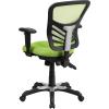 Flash Furniture Nicholas Mid-Back Swivel Desk Chair with Wheels, Mesh Back, Padded Seat, and Armrests, Adjustable Height Mesh Ergonomic Office Chair, Black(Green)