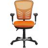 Flash Furniture Nicholas Mid-Back Swivel Desk Chair with Wheels, Mesh Back, Padded Seat, and Armrests, Adjustable Height Mesh Ergonomic Office Chair, Black(Orange)