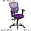 Flash Furniture Nicholas Mid-Back Swivel Desk Chair with Wheels, Mesh Back, Padded Seat, and Armrests, Adjustable Height Mesh Ergonomic Office Chair, Black(Purple)