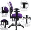 Flash Furniture Nicholas Mid-Back Swivel Desk Chair with Wheels, Mesh Back, Padded Seat, and Armrests, Adjustable Height Mesh Ergonomic Office Chair, Black(Purple)
