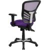 Flash Furniture Nicholas Mid-Back Swivel Desk Chair with Wheels, Mesh Back, Padded Seat, and Armrests, Adjustable Height Mesh Ergonomic Office Chair, Black(Purple)