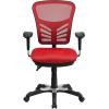 Flash Furniture Nicholas Mid-Back Swivel Desk Chair with Wheels, Mesh Back, Padded Seat, and Armrests, Adjustable Height Mesh Ergonomic Office Chair, Black(Red)