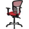 Flash Furniture Nicholas Mid-Back Swivel Desk Chair with Wheels, Mesh Back, Padded Seat, and Armrests, Adjustable Height Mesh Ergonomic Office Chair, Black(Red)