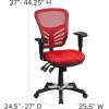 Flash Furniture Nicholas Mid-Back Swivel Desk Chair with Wheels, Mesh Back, Padded Seat, and Armrests, Adjustable Height Mesh Ergonomic Office Chair, Black(Red)