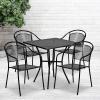 Flash Furniture Oia 5-Piece Commercial Grade Steel Patio Table and Chairs Set, Outdoor Dining Set with Square Table and 4 Round Back Chairs, Black(Black)