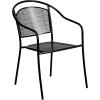 Flash Furniture Oia 5-Piece Commercial Grade Steel Patio Table and Chairs Set, Outdoor Dining Set with Square Table and 4 Round Back Chairs, Black(Black)