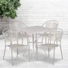 Flash Furniture Oia 5-Piece Commercial Grade Steel Patio Table and Chairs Set, Outdoor Dining Set with Square Table and 4 Round Back Chairs, Black(Light Gray)