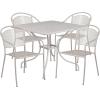 Flash Furniture Oia 5-Piece Commercial Grade Steel Patio Table and Chairs Set, Outdoor Dining Set with Square Table and 4 Round Back Chairs, Black(Light Gray)