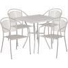 Flash Furniture Oia 5-Piece Commercial Grade Steel Patio Table and Chairs Set, Outdoor Dining Set with Square Table and 4 Round Back Chairs, Black(Light Gray)