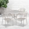 Flash Furniture Oia 5-Piece Commercial Grade Steel Patio Table and Chairs Set, Outdoor Dining Set with Square Table and 4 Round Back Chairs, Black(Light Gray)
