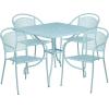 Flash Furniture Oia 5-Piece Commercial Grade Steel Patio Table and Chairs Set, Outdoor Dining Set with Square Table and 4 Round Back Chairs, Black(Sky Blue)