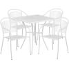 Flash Furniture Oia 5-Piece Commercial Grade Steel Patio Table and Chairs Set, Outdoor Dining Set with Square Table and 4 Round Back Chairs, Black(White)