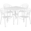 Flash Furniture Oia 5-Piece Commercial Grade Steel Patio Table and Chairs Set, Outdoor Dining Set with Square Table and 4 Round Back Chairs, Black(White)
