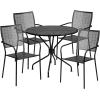 Flash Furniture Oia Commercial Grade 35.25″ Round Black Indoor-Outdoor Steel Patio Table Set with 4 Square Back Chairs(Black)