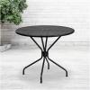 Flash Furniture Oia Commercial Grade 35.25″ Round Black Indoor-Outdoor Steel Patio Table with Umbrella Hole(Black)