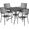Flash Furniture Oia Commercial Grade 35.5″ Square Black Indoor-Outdoor Steel Patio Table Set with 4 Square Back Chairs(Black)