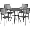 Flash Furniture Oia Commercial Grade 35.5″ Square Black Indoor-Outdoor Steel Patio Table Set with 4 Square Back Chairs(Black)