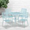 Flash Furniture Oia Commercial Grade 35.5″ Square Black Indoor-Outdoor Steel Patio Table Set with 4 Square Back Chairs(Sky Blue)