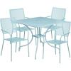 Flash Furniture Oia Commercial Grade 35.5″ Square Black Indoor-Outdoor Steel Patio Table Set with 4 Square Back Chairs(Sky Blue)