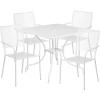 Flash Furniture Oia Commercial Grade 35.5″ Square Black Indoor-Outdoor Steel Patio Table Set with 4 Square Back Chairs(White)