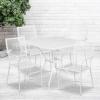 Flash Furniture Oia Commercial Grade 35.5″ Square Black Indoor-Outdoor Steel Patio Table Set with 4 Square Back Chairs(White)
