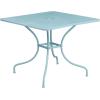 Flash Furniture Oia Commercial Grade 35.5″ Square Black Indoor-Outdoor Steel Patio Table with Umbrella Hole(Sky Blue)