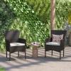 Flash Furniture Peregrine 7 Piece Outdoor Patio Dining Set – Space Saving Black Wicker Modular Chairs & Cream Cushions-Natural Finish Acacia Wood Table-Seating for 6(Espresso/Cream)