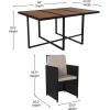 Flash Furniture Peregrine 7 Piece Outdoor Patio Dining Set – Space Saving Black Wicker Modular Chairs & Cream Cushions-Natural Finish Acacia Wood Table-Seating for 6(Natural/Black)