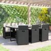 Flash Furniture Peregrine 7 Piece Outdoor Patio Dining Set – Space Saving Black Wicker Modular Chairs & Cream Cushions-Natural Finish Acacia Wood Table-Seating for 6(Gray/Black)