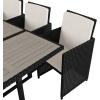 Flash Furniture Peregrine 7 Piece Outdoor Patio Dining Set – Space Saving Black Wicker Modular Chairs & Cream Cushions-Natural Finish Acacia Wood Table-Seating for 6(Gray/Black)