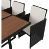 Flash Furniture Peregrine 7 Piece Outdoor Patio Dining Set – Space Saving Black Wicker Modular Chairs & Cream Cushions-Natural Finish Acacia Wood Table-Seating for 6(Natural/Black)