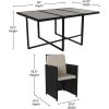 Flash Furniture Peregrine 7 Piece Outdoor Patio Dining Set – Space Saving Black Wicker Modular Chairs & Cream Cushions-Natural Finish Acacia Wood Table-Seating for 6(Gray/Black)