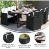 Flash Furniture Peregrine 7 Piece Outdoor Patio Dining Set – Space Saving Black Wicker Modular Chairs & Cream Cushions-Natural Finish Acacia Wood Table-Seating for 6(Natural/Black)