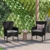 Flash Furniture Peregrine 7 Piece Outdoor Patio Dining Set – Space Saving Black Wicker Modular Chairs & Cream Cushions-Natural Finish Acacia Wood Table-Seating for 6(Black/Gray)