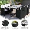 Flash Furniture Peregrine 7 Piece Outdoor Patio Dining Set – Space Saving Black Wicker Modular Chairs & Cream Cushions-Natural Finish Acacia Wood Table-Seating for 6(Gray/Black)