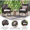Flash Furniture Peregrine 7 Piece Outdoor Patio Dining Set – Space Saving Black Wicker Modular Chairs & Cream Cushions-Natural Finish Acacia Wood Table-Seating for 6(Espresso/Cream)