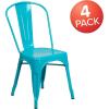 Flash Furniture Perry Commercial Grade Black-Antique Gold Metal Indoor-Outdoor Stackable Chair(Crystal Teal-blue)
