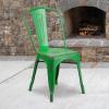 Flash Furniture Perry Commercial Grade Black-Antique Gold Metal Indoor-Outdoor Stackable Chair(Distressed Green)