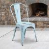 Flash Furniture Perry Commercial Grade Black-Antique Gold Metal Indoor-Outdoor Stackable Chair(Distressed Green-blue)
