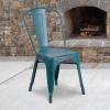Flash Furniture Perry Commercial Grade Black-Antique Gold Metal Indoor-Outdoor Stackable Chair(Distressed Kelly Blue-teal)