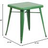 Flash Furniture Prince Commercial Grade 23.75″ Square White Metal Indoor-Outdoor Table(Green)
