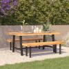 Flash Furniture Rafe Commercial Grade Acacia Wood Dining Table with Metal Base, Indoor/Outdoor Rectangle Patio Table with Plank Style Table Top, Natural/Black