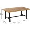 Flash Furniture Rafe Commercial Grade Acacia Wood Dining Table with Metal Base, Indoor/Outdoor Rectangle Patio Table with Plank Style Table Top, Natural/Black