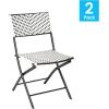 Flash Furniture Rouen Commercial Grade Folding Bistro Chairs, Indoor/Outdoor PE Rattan Back and Seat, Black Steel Frames, Set of 2, Black/White(Black/White)
